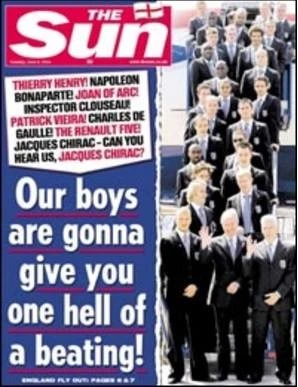 A The Sun a 2004-es Eb francia–angol csoportmeccsére ezzel a címlappal hangolt