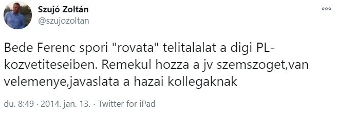 Szujó Zoltán tweetje